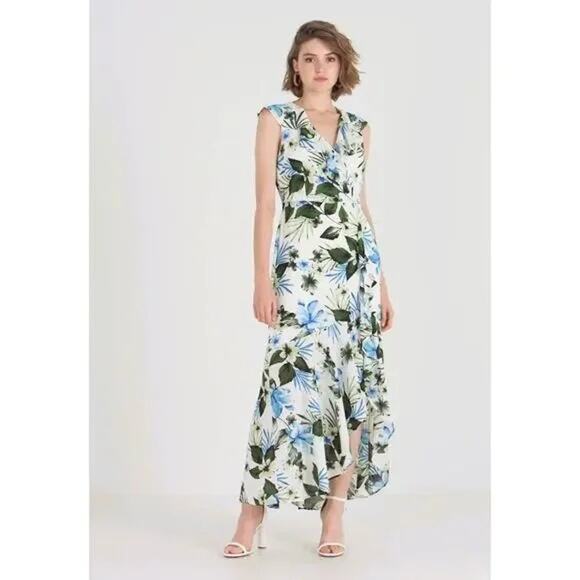 Banana Republic Floral Ruffle Faux Wrap Maxi Dress Sleeveless Women's Size 4 - Picture 1 of 10